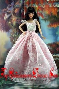 Pink and White Lace Over Skirt To Barbie Doll Dress