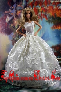 Romantic White Gown With Embroidery Dress For Barbie Doll