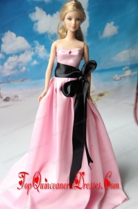 Rose Pink Party Dress With Sash For Barbie Doll Dress