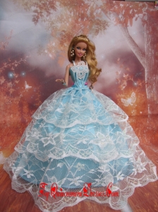 Sweet Lace Over Skirt to Light Blue Barbie Doll Dress