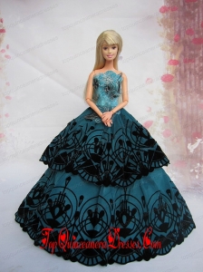 Teal A-line Dress Noble Barbie With Appliques and Floor-length