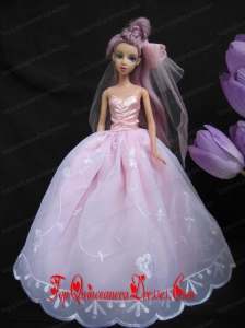 Baby Pink Sweetheart Ball Gown Lace and Ruch Wedding Dress For Barbie Doll