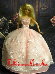 Baby Pink and Lace Handmade Dresses Fashion Party Clothes Gown Skirt For Barbie Doll