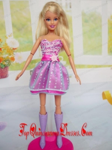 Cute Red Holiday Dress Mini-length Tulle for Noble Barbie Doll