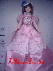 Cute Rose Pink Party Clothes Taffeta Beautiful Dress for Noble Barbie Doll