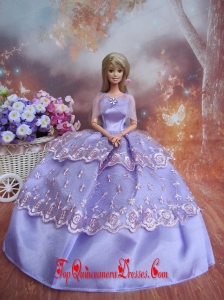 Handmade Dresses Lilac Lace Fashion Party Clothes Gown Skirt For Barbie Doll