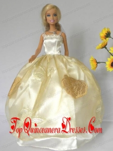Light Yellow Straps Appliques Handmade Dresses Fashion Party Clothes Gown Skirt For Barbie Doll