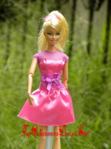 Lovely Handmade Rose Pink Scoop Appliques Sash For Barbie Doll Dress