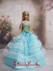 New Baby Blue Handmade With Sash Party Dress Barbie Clothes Gown For Barbie Doll