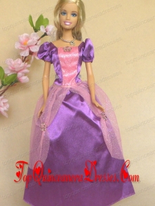 Purple Short Sleeves Handmade Dresses Fashion Party Clothes Gown Skirt For Barbie Doll