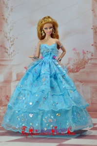So Beautiful Baby Blue Sweetheart Ruffed Layeres Appliques Made to Fit the Barbie Doll