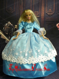 Sweet Ball Gown Baby Blue and Lace Handmade Dresses Fashion Party Clothes Gown Skirt For Barbie Doll