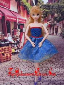 Sweet Blue Strapless Appliques Made to Fit the Barbie Doll