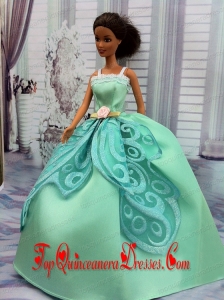 The Most Amazing Apple Green Appliques Dress With Hand Made Flower Made to Fit The Barbie Doll