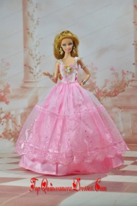 Unique Baby Pink Straps Ruffed Layeres Appliques Made to Fit the Barbie Doll