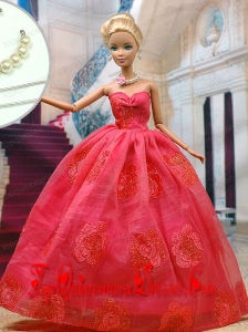 Beautiful Organza Red Party Clothes Fashion Dress for Noble Barbie Doll