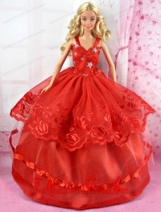 Beautiful Red Party Dress Tulle for Noble Barbie Doll