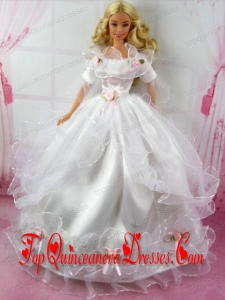 Beautiful Wedding Dress With Flower Gown For Barbie Doll