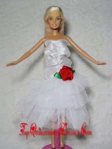 Elegant Wedding Dress With Flower Tea-length For Barbie Doll