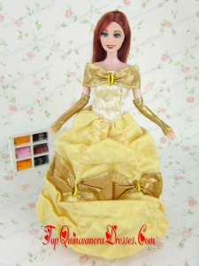 Elegant Yellow Party Clothes Fashion Dress Organza for Noble Barbie Doll