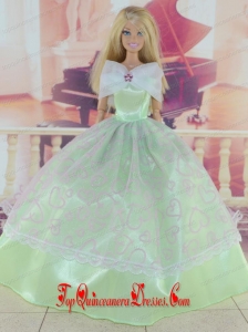 Green Pretty Gown With Embroidery Dress For Barbie Doll