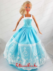Pretty Blue Princess Dress With Lace Gown For Barbie Doll