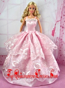 Pretty Pink Party Clothes Lace Fashion Dress for Noble Barbie Doll