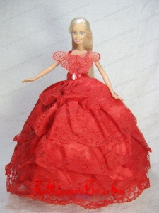 Pretty Red Gown With Lace Dress For Barbie Doll