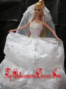 Romantic Wedding Dress With Lace Gown For Barbie Doll