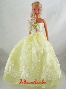 Yellow Green Beautiful Gown With Embrodery Dress For Barbie Doll