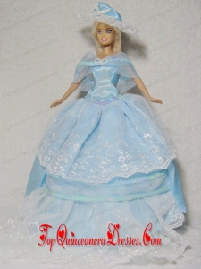 Beautiful Blue Gown With Embroidery Dress For Noble Barbie Doll