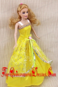 Elegant Party Dress with Yellow Taffeta Made to Fit the Barbie Doll