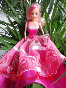 Beauty Party Dress To Barbie Doll With Hand Made Flowers and Embroidery