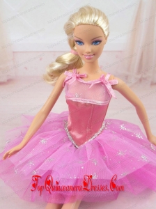 Cute Rose Pink Straps Beaded Decorate Party Dress For Barbie Doll