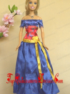 Elegant Blue Off The Shoulder Appliques Handmade Party Clothes Fashion Dress For Noble Barbie