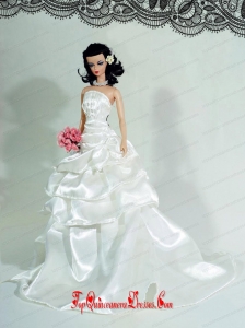 Elegant Wedding Dress For Barbie Doll With Ruffled Layers and Brush Train