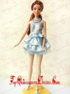 Light Blue Short Party Dress For Noble Barbie With Sequin and Ruffles