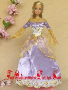 New Beautiful Lilac Long Sleeves Handmade Party Clothes Fashion Dress For Noble Barbie