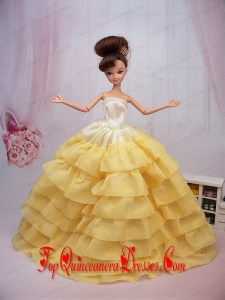 Popular Yellow Floor-length Party Clothes Fashion Dress For Noble Barbie