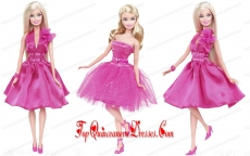 Pretty Princess Sequin Hot Pink Gown For Barbie Doll
