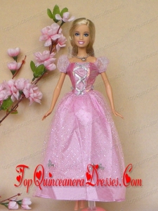 Sweet Rose Pink Short Sleeves Handmade Party Clothes Fashion Dress For Noble Barbie