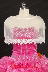 Cheap White Scoop Organza Shawls with Lace