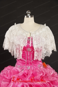Open Front White Scoop Beading Shawls with Lace