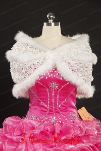 Rabbit Fur Beading Lace White Wraps for 2014