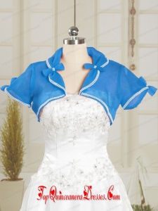 Simple Blue Organza Wedding Party Shawls with Beading