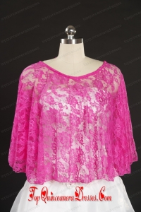 2014 Hot Pink Beading Lace Wraps for Wedding Party