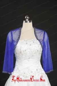 2014 Long Sleeves Blue Wraps with Beading