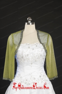 Elegant Olive Green Long Sleeves 2014 Wraps with Beading