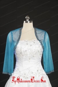 2014 Simple Blue Long Sleeves Wraps with Beading
