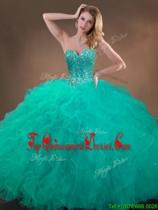 Beaded and Ruffles Quinceanera Gowns in Turquoise for 2016